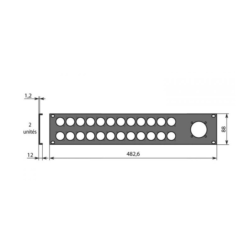 Panneau 19 pouces 2U pour 24 XLR et 1 Socapex