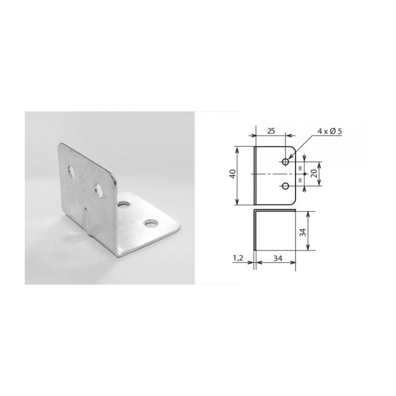 Renfort d'angle 34 x34 x 40 mm aigu 4 trous