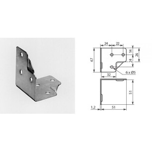 Renfort d'angle 50 x 50 x 47 mm 6 trous