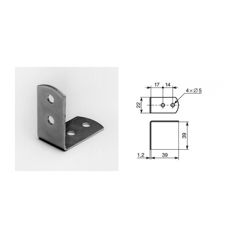 Renfort d'angle 39 x 39 x 22 mm 4 trous