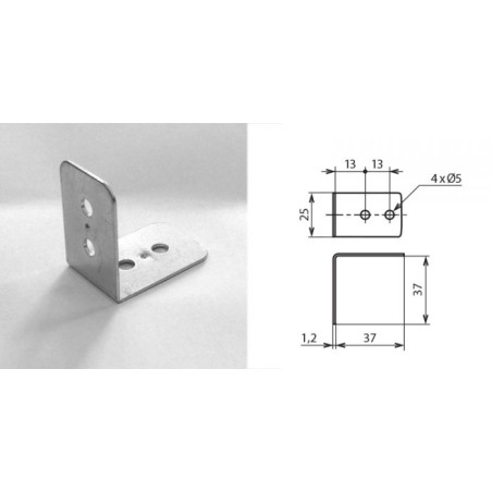 Renfort d'angle 37 x 37 x 25 mm 4 trous