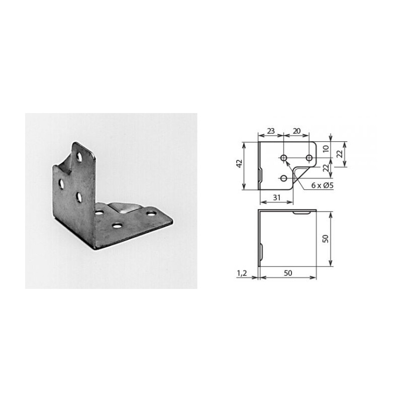 Renfort d'angle 50 x 50 x 42 mm 6 trous