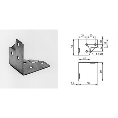 Renfort d'angle 50 x 50 x 42 mm 6 trous