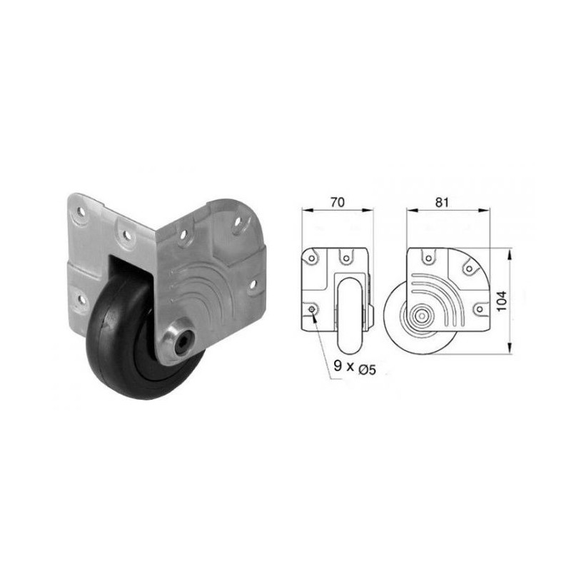 Roulette pour fixation d'angle interne diamètre 75mm