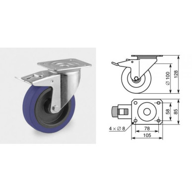 Roulette pivotante à frein diamètre 100mm